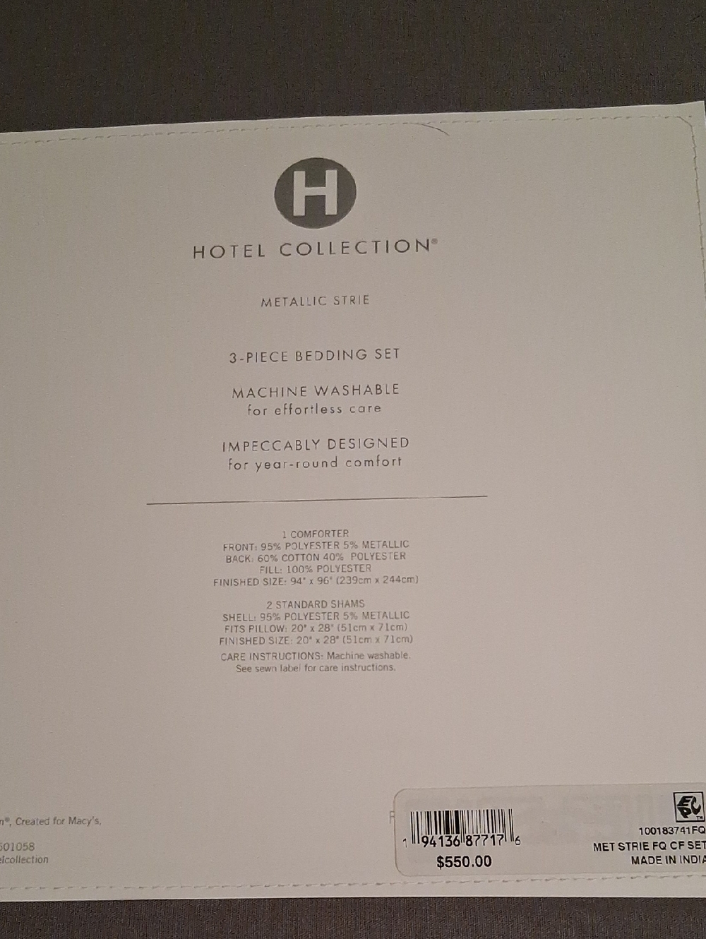 Hotel Collection Metallic Stripe Comforter Set - Cream and Silver - Picture 2 of 5